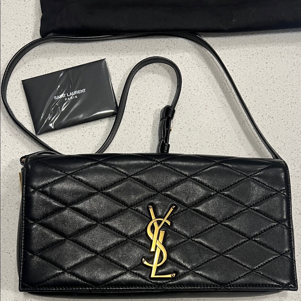 Saint Laurent Black Quilted Clutch with Gold Logo